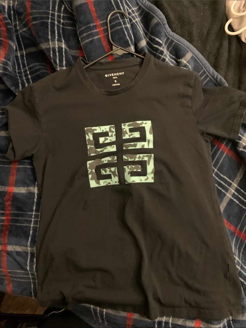 Givenchy Black Tee with Mint Camouflage Logo
